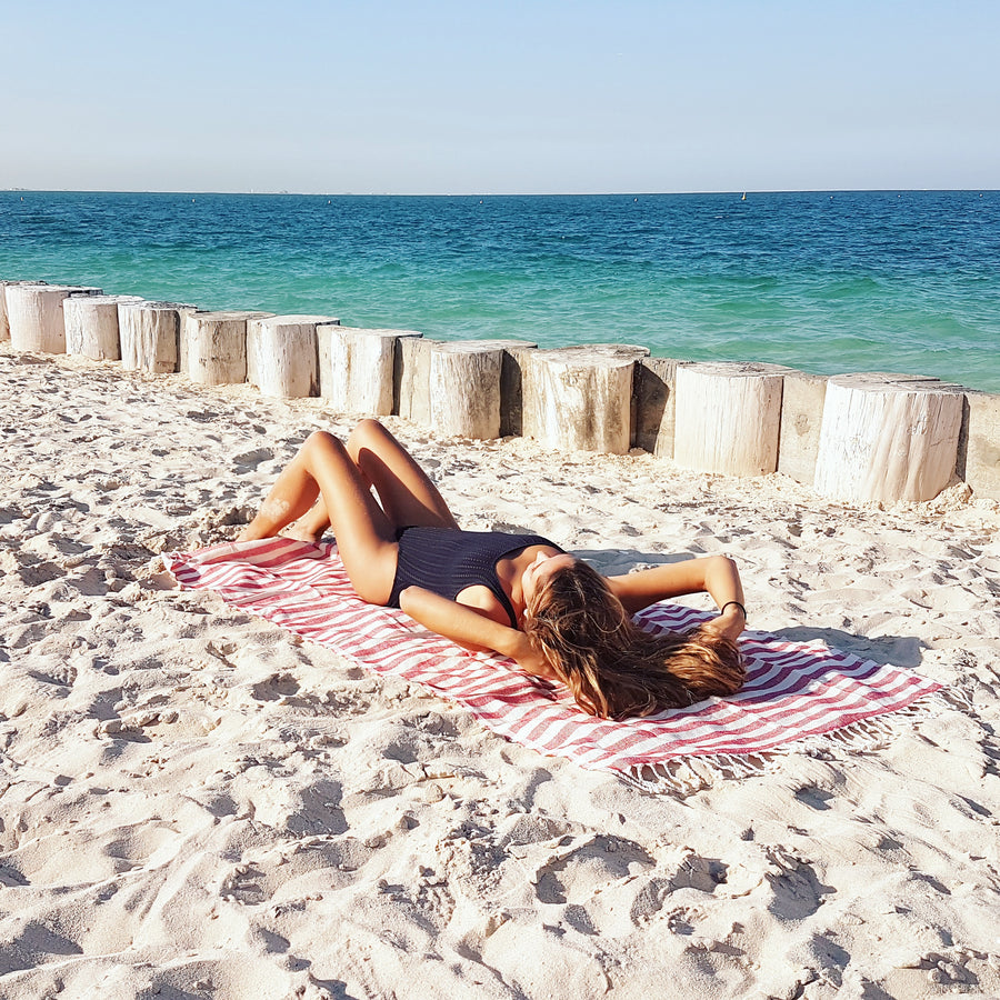 Hello Sailor / Red - Koala Handloomed Beach Towels Dubai