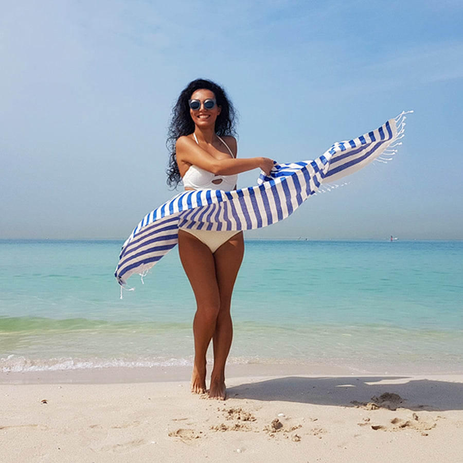 Hello Sailor / Dark Blue - Koala Handloomed Beach Towels Dubai