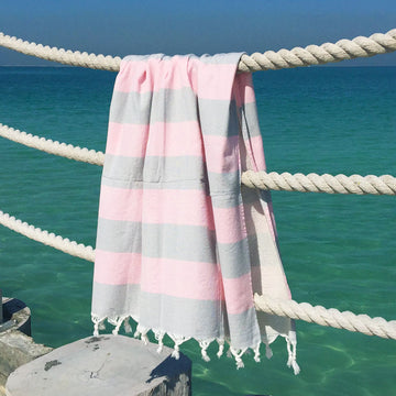 Terry / Pink & Grey - Koala Handloomed Beach Towels Dubai